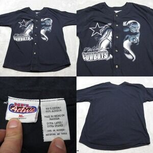 Vintage Dallas‎ Cowboys Jersey Mens XL NFL Active Blue Cotton Button Up Baseball